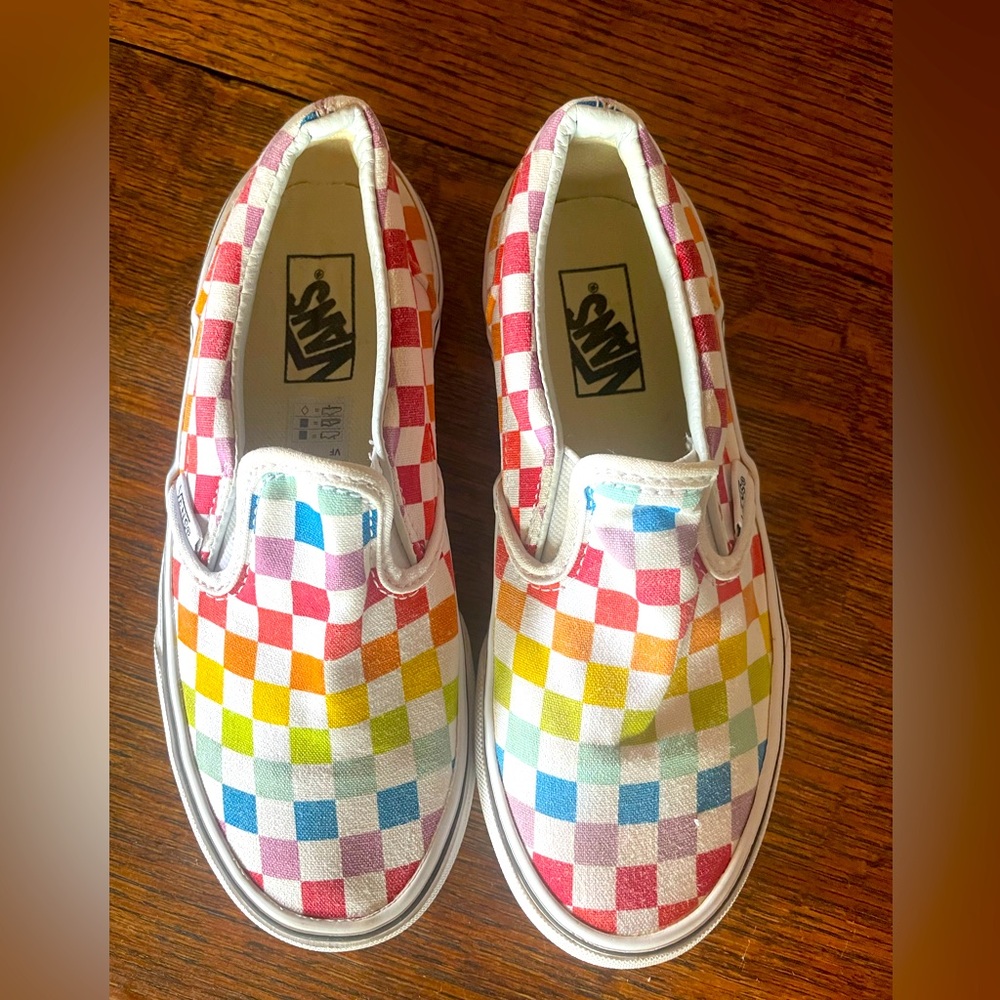 Girls rainbow colored checked Vans size 1